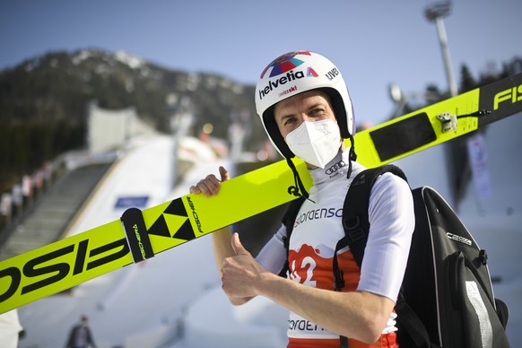 Simon Ammann of Switzerland pictured after training at the 2021 Nordic Skiing World Championships, in Oberstdorf, Germany, on Wednesday, February 24, 2021.(KEYSTONE/Gian Ehrenzeller)
