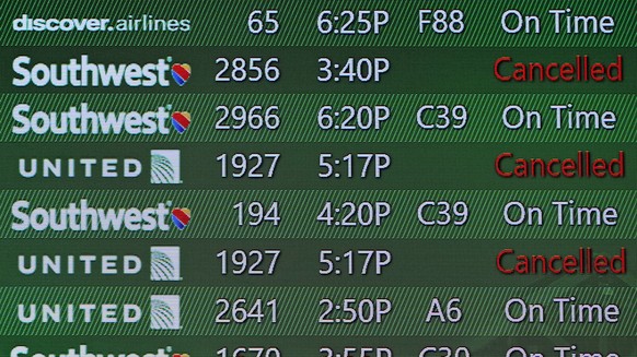 Cancelled flights into Tampa International Airport as shown on the arrivals board Tuesday, Nov. 11, 2025, in Tampa, Fla. (AP Photo/Chris O&#039;Meara)
Government Shutdown