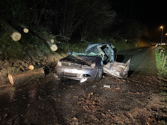 Siebnen: Auto von Bäumen getroffen - Lenker erheblich verletzt