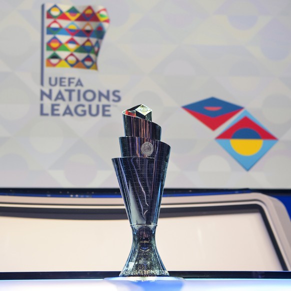 epa06470382 The UEFA Nations League trophy on display during the UEFA Nations League draw at the SwissTech Convention Center in Lausanne, Switzerland, 24 January 2018. EPA/JEAN-CHRISTOPHE BOTT