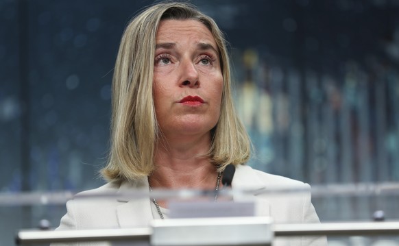 European Union foreign policy chief Federica Mogherini speaks during a media conference at the end of an EU-ASEM summit in Brussels, Friday, Oct. 19, 2018. EU leaders met with their Asian counterparts ...