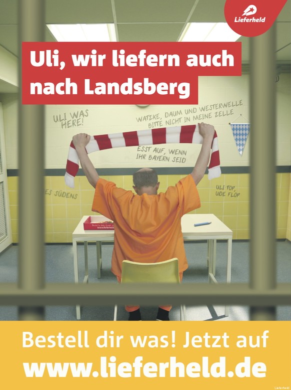 Der deutsche Lieferservice «Lieferheld» hat in der Bild-Zeitung eine Reklame auf Kosten von Uli Hoeness veröffentlicht. Mit der Kampagne «Uli, wir liefern auch nach Landsberg» schicken die Essens ...