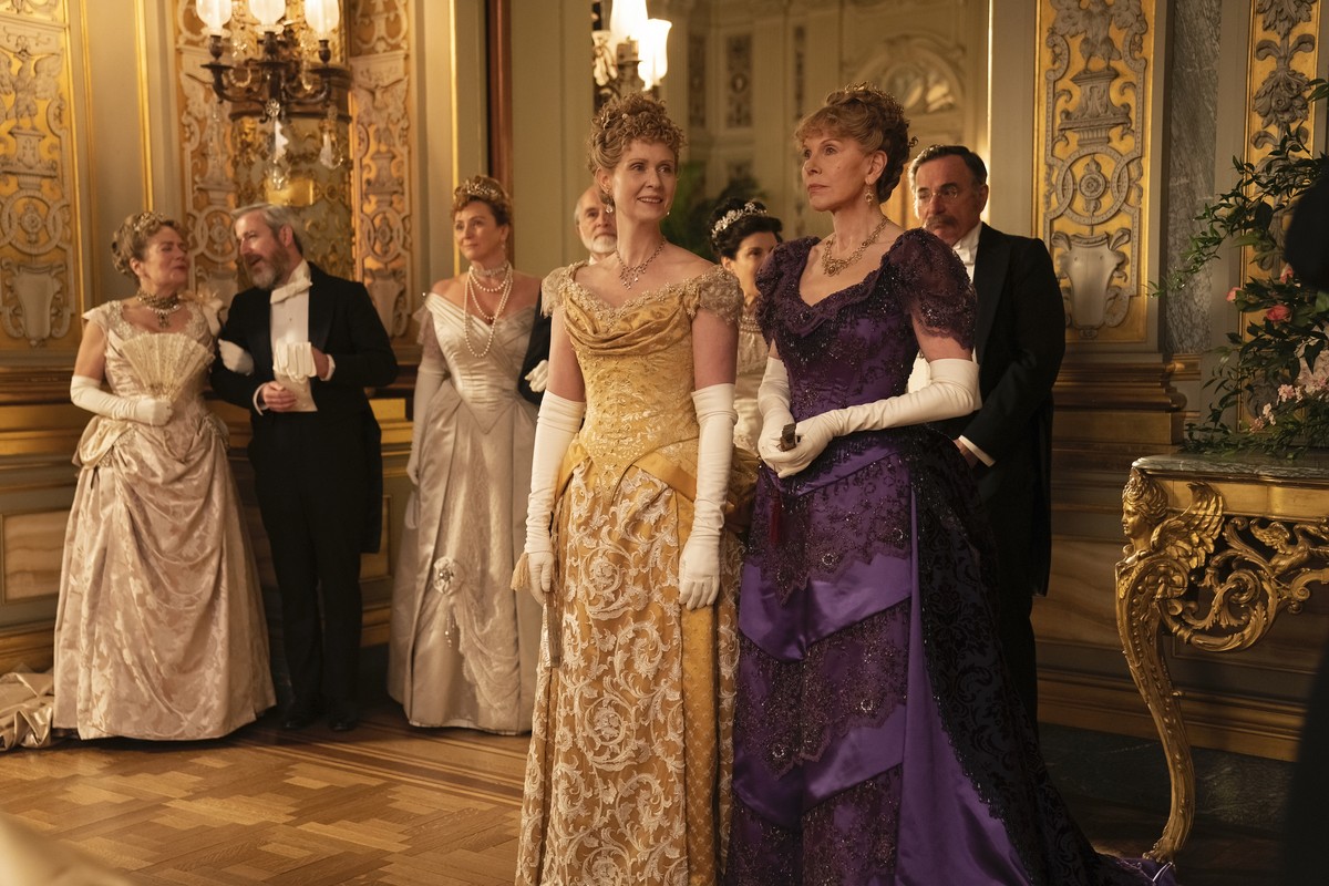 This image released by HBO shows Cynthia Nixon, left, and Christine Baranski in a scene from "The Gilded Age." (Alison Cohen Rosa/HBO via AP)