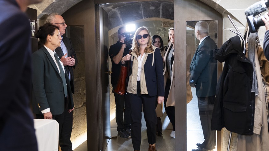 KEYPIX - Valerie Dittli, conseillere d&#039;Etat vaudoise, arrive lors d&#039;une conference de presse au sujet des mesures prises suite a l&#039;analyse au sein du DFA ce vendredi, 21 mars 2025 a Lau ...
