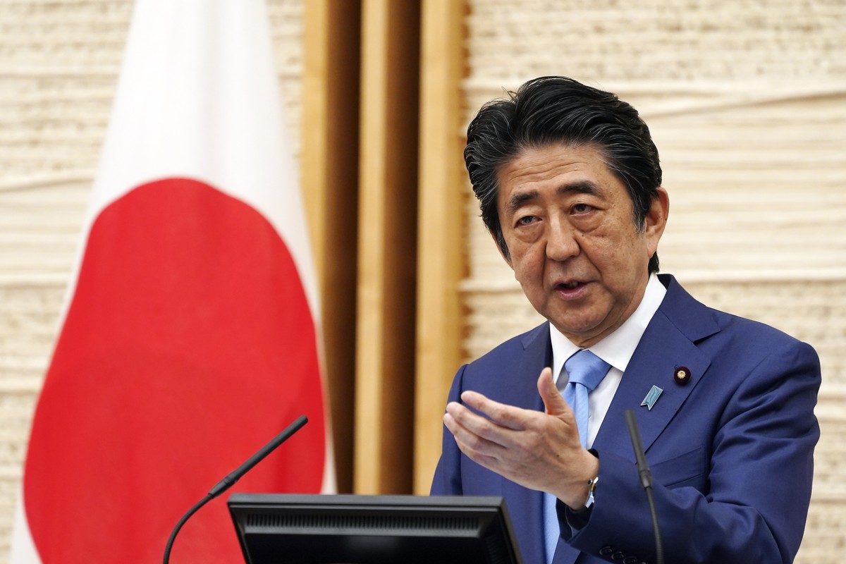 FILE - In this May 4, 2020, file photo, Japan's Prime Minister Shinzo Abe speaks during a press conference at his official residence in Tokyo. Prime Minister Abe on Monday became Japan's lon ...