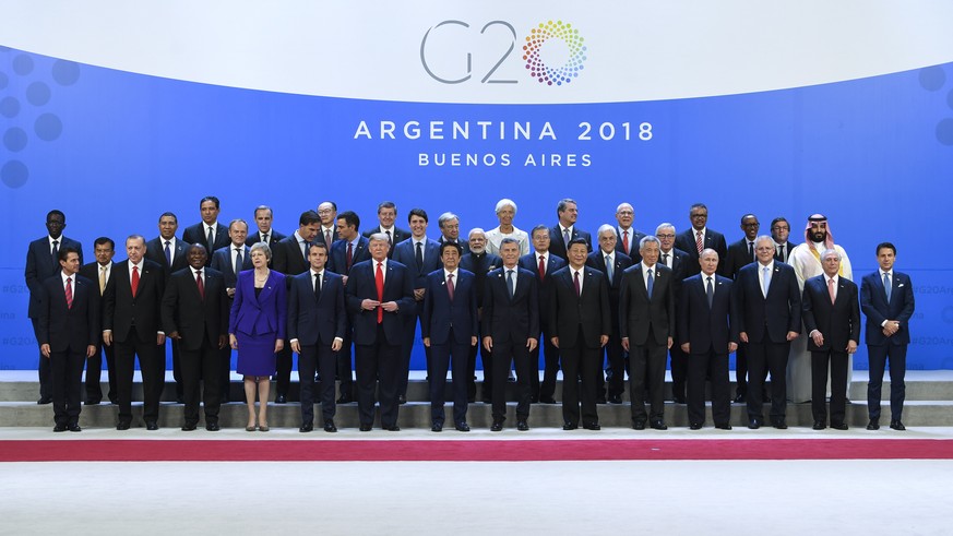 epa07200276 Leaders of the G20 pose for the official family picture at the G20 summit in Buenos Aires, Argentina, 30 November 2018. The Group of Twenty (G20) Summit brings together the heads of State  ...