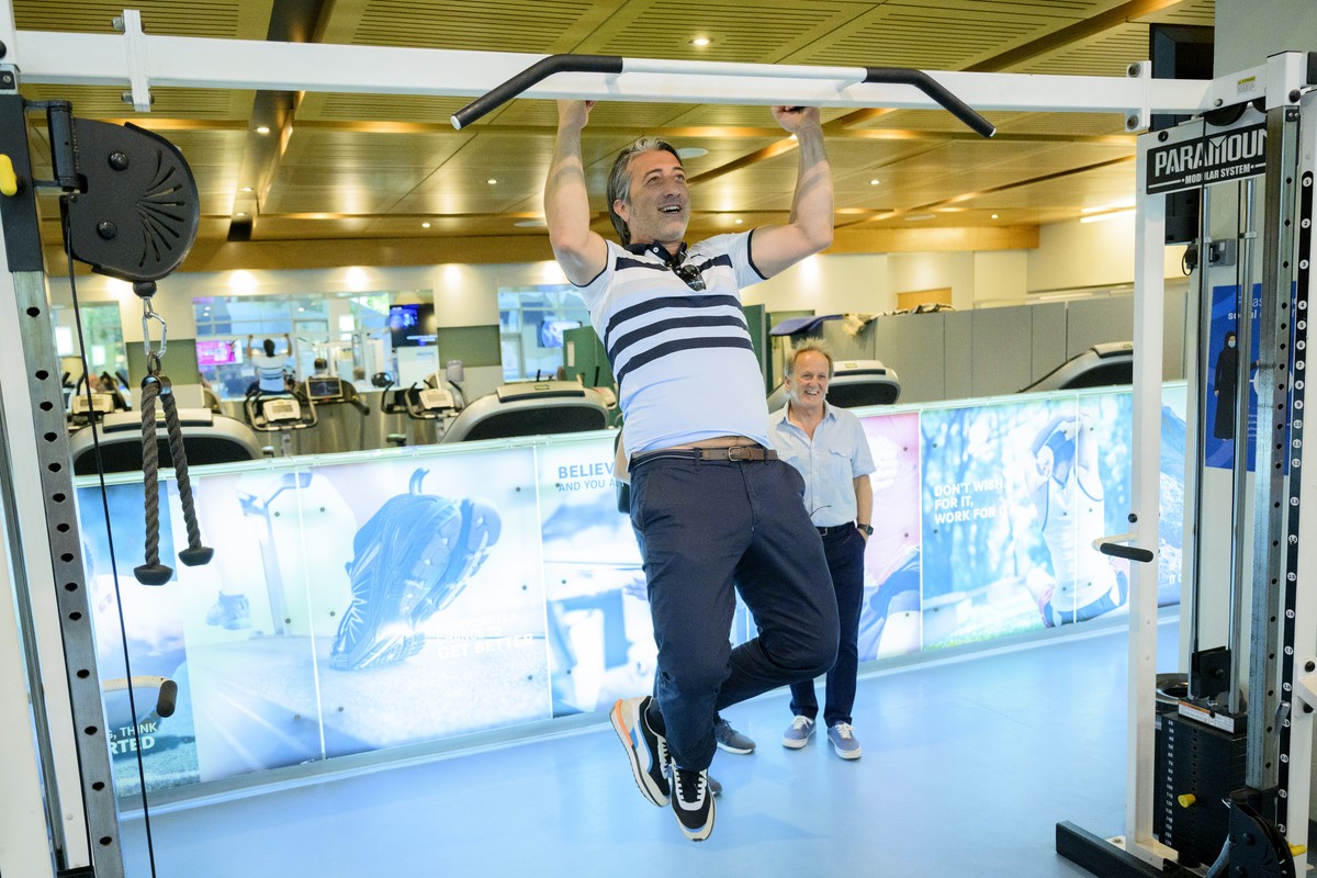 Switzerland's soccer national team head coach Murat Yakin tests the fitness room as he visits the University Campus North Atlantic as they choose the Switzerland team Base Camp which consists of  ...