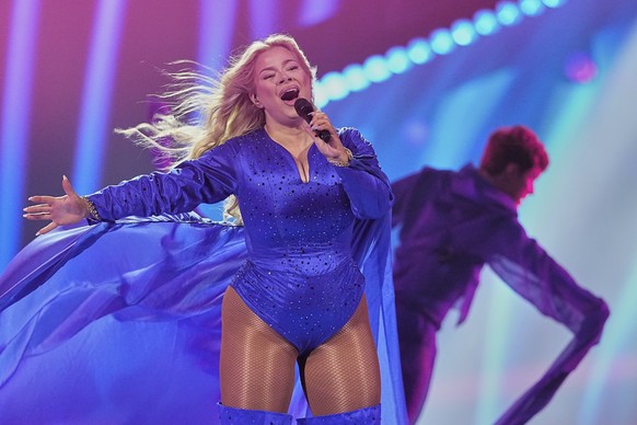 Sissal from Denmark performs the song &quot;Hallucination&quot; during the Grand Final of the 69th Eurovision Song Contest, in Basel, Switzerland, Saturday, May 17, 2025. (AP Photo/Martin Meissner)
Sw ...