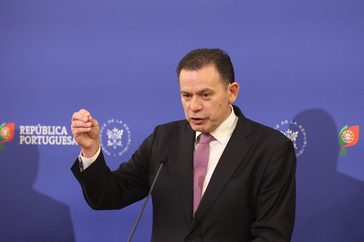 epa11930210 Portuguese Prime Minister Luis Montenegro attends a press conference after signing bilateral agreements with French President Emmanuel Macron (not seen) at the city hall in Porto, Portugal ...