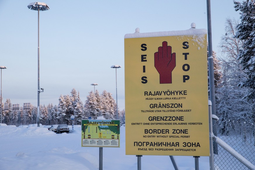 In this picture taken January 20, 2016, border zone signs are seen at the Finnish-Russian border in Salla, northern Finland. Finland&#039;s border officials say they have started tightening controls a ...