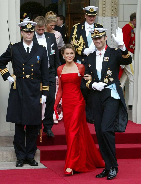 COPENHAGEN, DENMARK MAY 14 2004 - Spain s Crown Prince Felipe and Letizia Ortiz arrives to the wedding between Danish Crown Prince Frederik and Australian Miss Mary Donaldson took place in the Cathedr ...