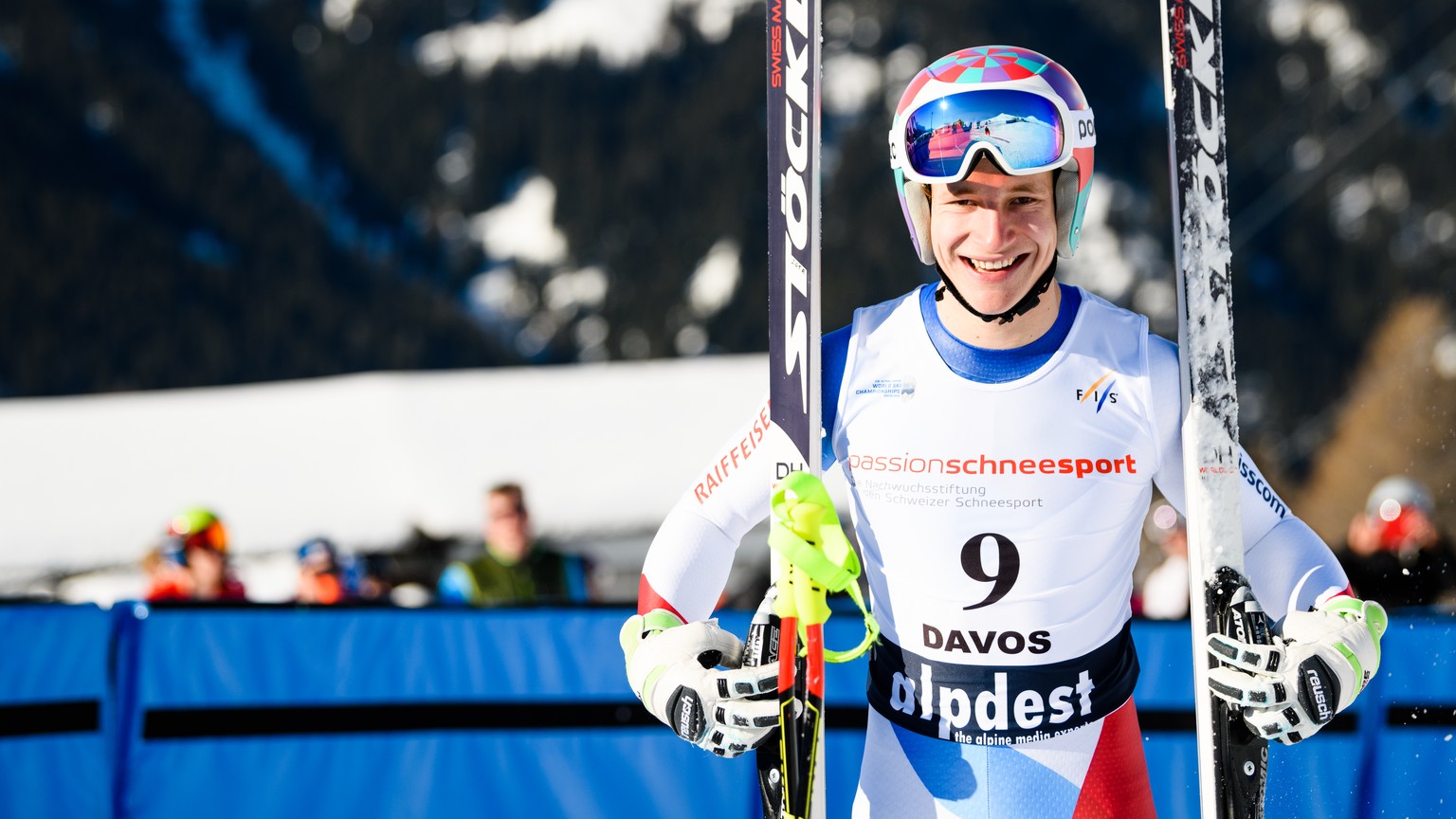 HANDOUT - Marco Odermatt, Schweiz, gewinnt die Abfahrt der FIS Junior World Ski Championships in Davos am Mittwoch, 31. Januar 2018. (JWSC Davos 2018/Manuel Lopez) *** NO SALES, DARF NUR MIT VOLLSTAEN ...