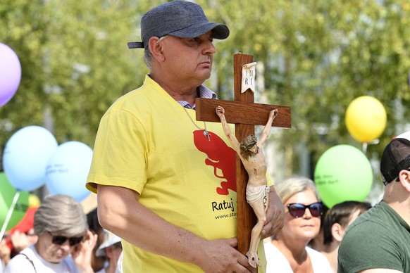 Kundgebung der Abtreibungsgegner am Marsch fuers Laebe in Zuerich am Samstag,14. September 2019. (KEYSTONE/Walter Bieri)