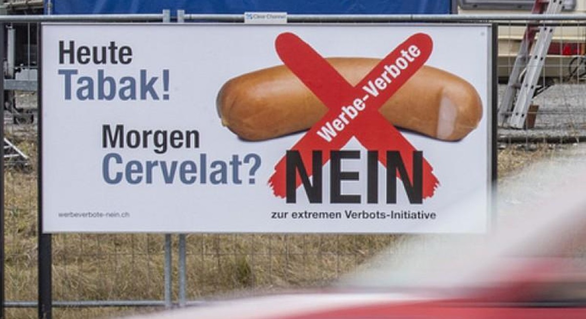 Plakat der Nein-Kampagne zum Tabakwerbeverbot.