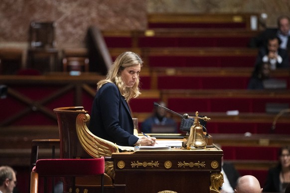 Debate On The Motion Of Censure In The National Assembly - Paris YaÃl Braun-Pivet, President of the French National Assembly during the debate on the motion of censure in the National Assembly. Paris, ...
