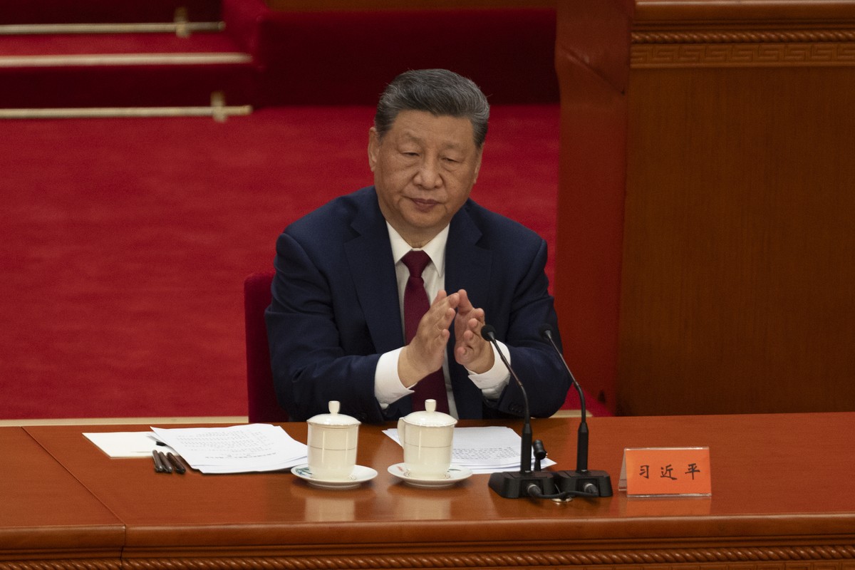 epa13077682 Chinese President and Secretary General of the Communist Party of China, Xi Jinping applauds during the celebration of the 105th founding anniversary of the Chinese Communist Party, in Bei ...