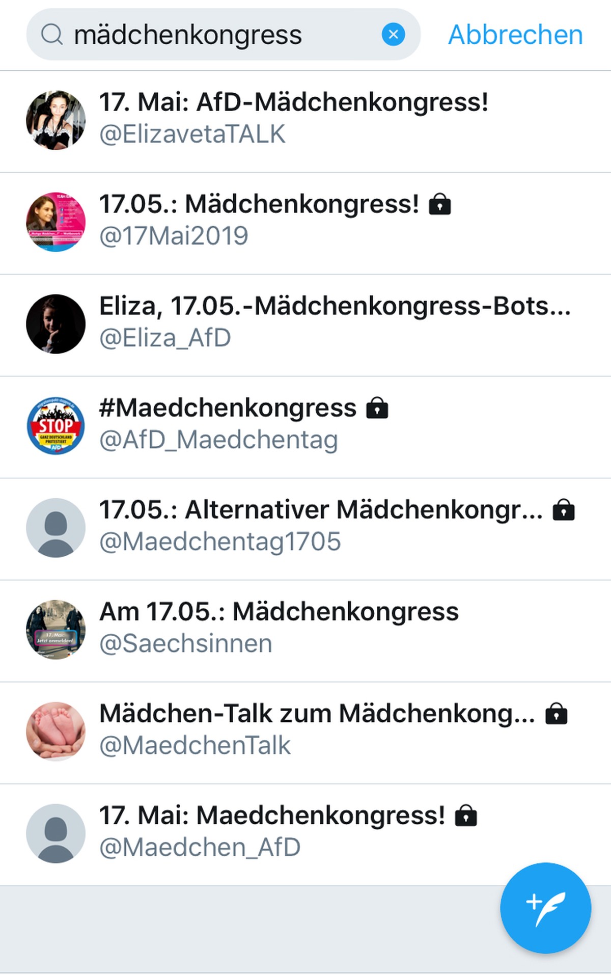 «Mädchenkongress» bei der AfD: Eine Fülle von Accounts war dafür umbenannt worden, unter anderem der frühere Account des religionspolitischen Sprechers der Partei. Über Nacht und oft vielfach wechseln ...