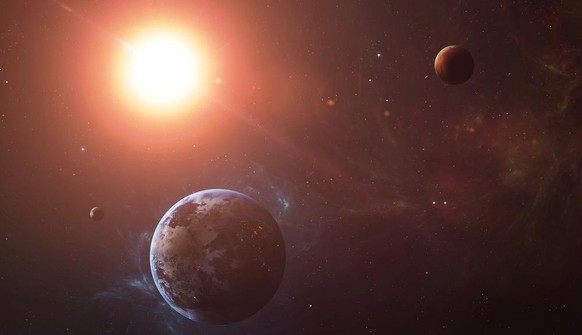 Earth, moon and Mars, sun, solar system