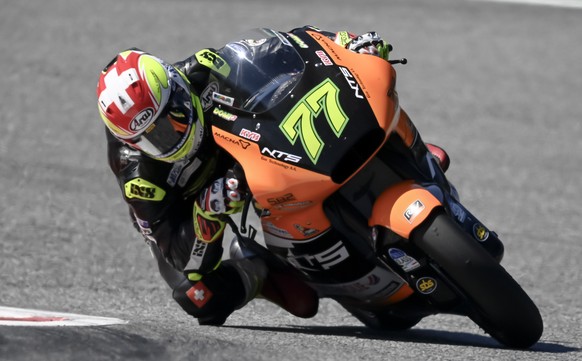 epa08616021 Swiss Moto2 rider Dominique Aegerter of NTS RW Racing GP in action during first training session of the Motorcycling Grand Prix of Styria at the Red Bull Ring in Spielberg, Austria, 21 Aug ...