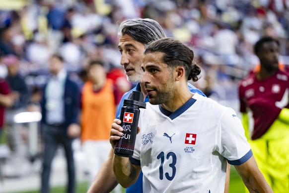 Switzerland&#039;s Ricardo Rodriguez reacts during a Friendly soccer match between USA and Switzerland at the Geodis Park stadium, in Nashville, Tennessee, United States of America, Wednesday, June 11 ...