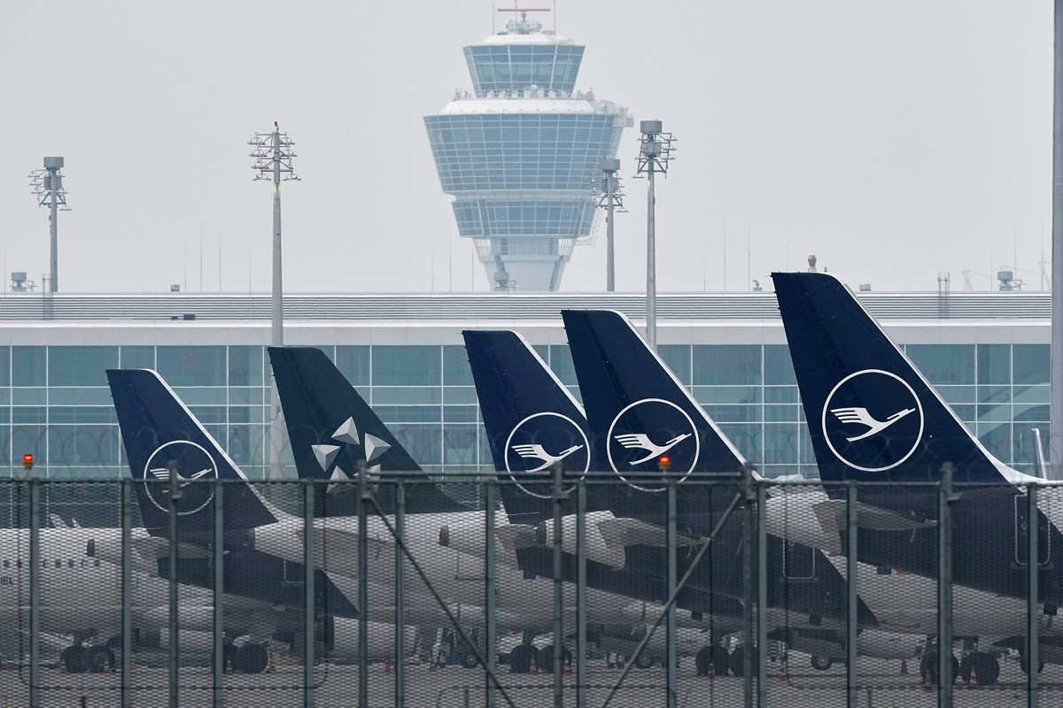 Lufthansa aircraft are parked at an airport as Lufthansa pilots are on a two-day strike in Munich, Germany, Monday, April 13, 2026. (AP Photo/Matthias Schrader)
Germany Lufthansa Strike