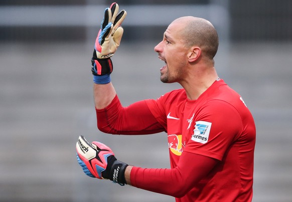 SANDHAUSEN, GERMANY - NOVEMBER 30: Goalkeeper Fabio Coltorti of Leipzig gestures during the Second Bundesliga match between SV Sandhausen and RB Leipzig at Hardtwaldstadion on November 30, 2014 in San ...