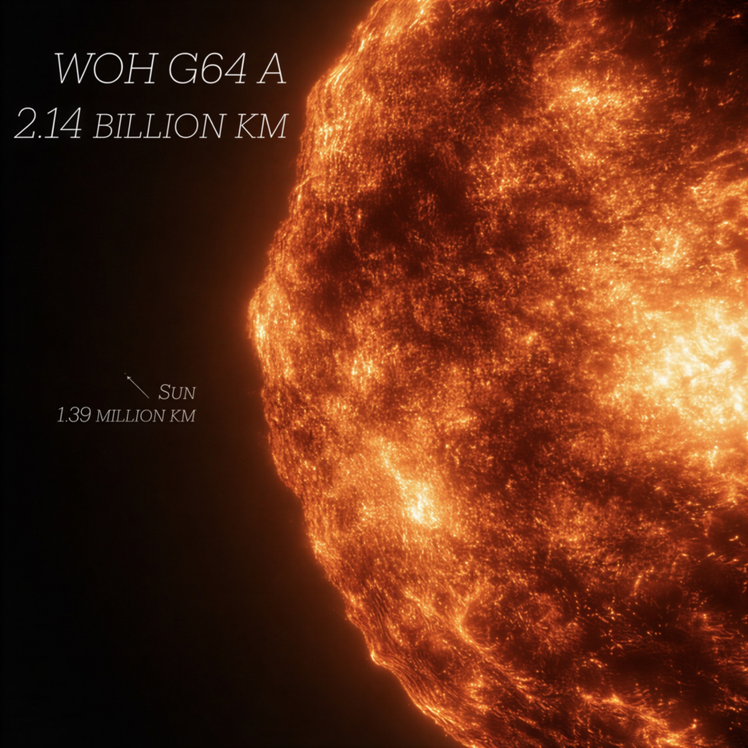 An illustration of WOH G64 A compared to the Sun
https://en.wikipedia.org/wiki/WOH_G64#/media/File:WOH_G64_A_compared_to_the_Sun.png