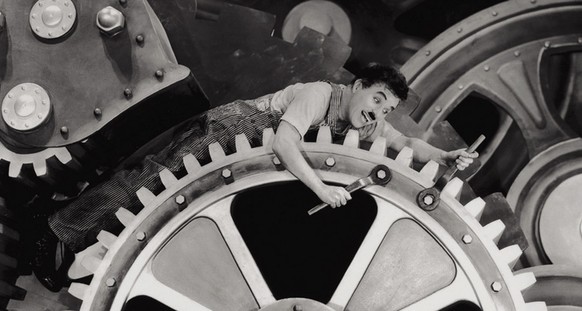 Legendary silent film actor-director Charlie Chaplin is shown in a scene from his last silent film &quot;Modern Times,&quot; in this 1939 promotional photo. Four of Chaplin&#039;s films &quot;The Gold ...