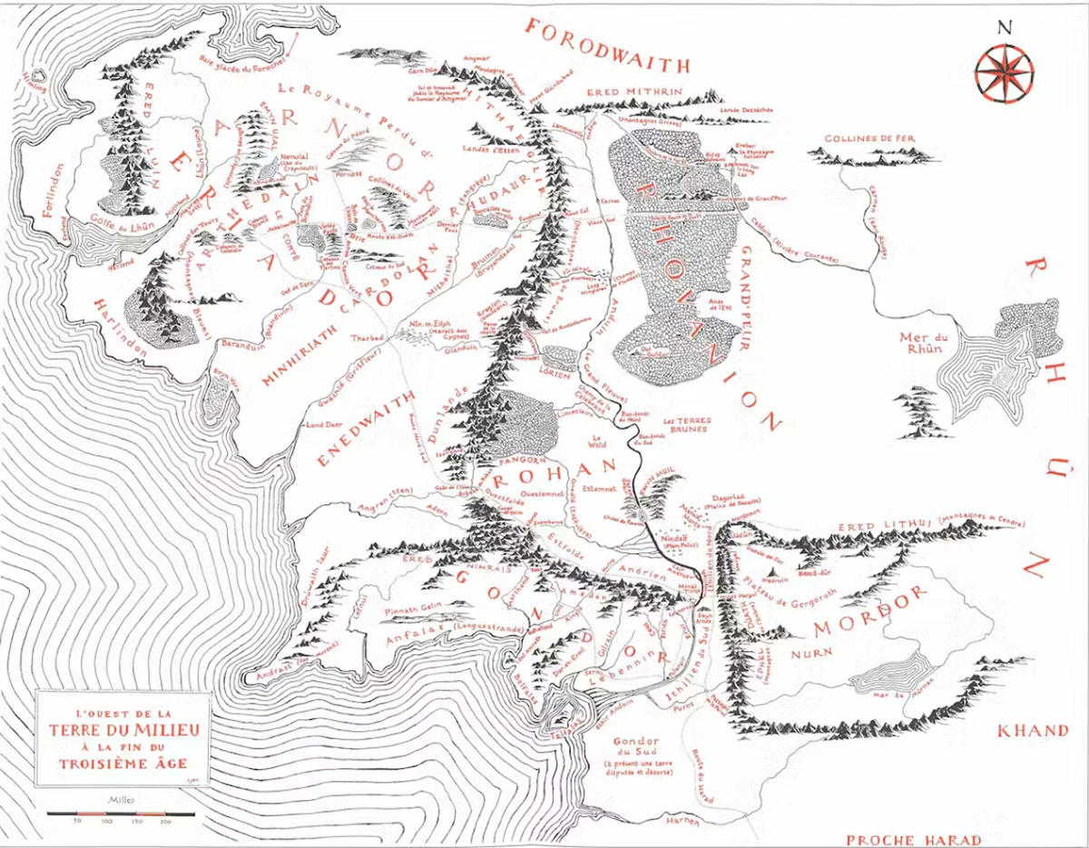 Carte de la Terre du milieu à la fin du Troisième âge.