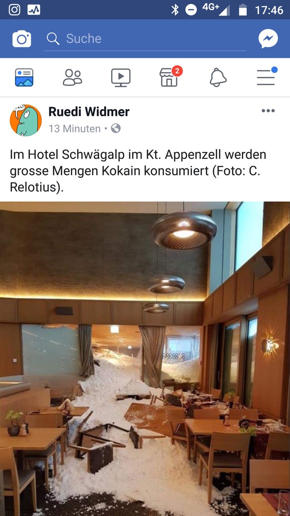 Lawine auf der SchwÃ¤galp niedergegangen ++ mehrere VerletzteÂ  ++ Restaurant verschÃ¼ttet
Ruedi Widmer ist super!