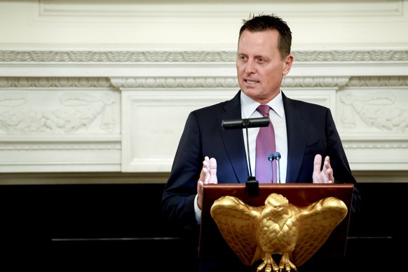 epa12118146 Ric Grenell, Special Presidential Envoy for Special Missions of the United States, speaks during a Kennedy Center Board dinner with US President Donald Trump (Not Pictured) in the State Di ...