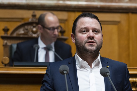 Simon Stadler, Mitte-UR, spricht im Nationalrat, waehrend der Fruehlingssession der Eidgenoessischen Raete, am Mittwoch, 1. Maerz 2023, in Bern. (KEYSTONE/Peter Klaunzer)