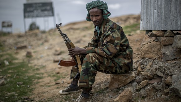 A fighter loyal to the Tigray People's Liberation Front mans a guard post on the outskirts of the town of Hawzen, then-controlled by the group, in the Tigray region of northern Ethiopia, on Friday, Ma ...