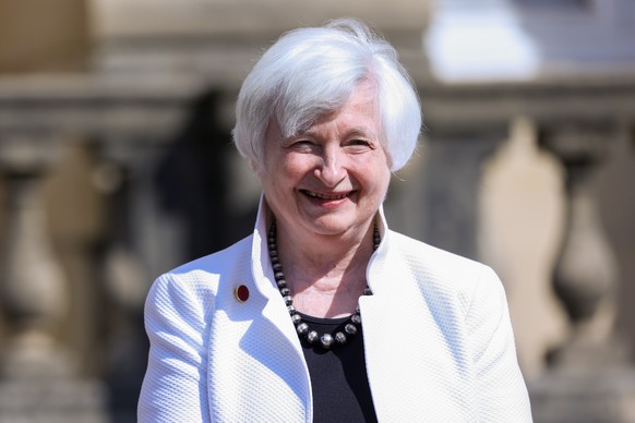 epa09248923 Janet Yellen, US Treasury secretary, reacts on the final day of the Group of Seven Finance Ministers summit in London, Britain, 05 June 2021. EPA/HOLLIE ADAMS / POOL