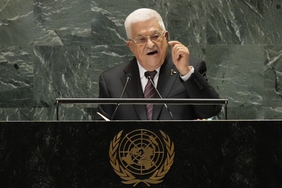 FILE - Palestinian President Mahmoud Abbas addresses the 79th session of the United Nations General Assembly, Sept. 26, 2024, at U.N. headquarters. (AP Photo/Frank Franklin II, File)
Palestinians Abba ...