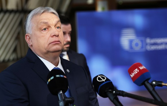 epa12832059 Hungarian Prime Minister Viktor Orban arrives for a formal meeting of the members of the European Council in Brussels, Belgium, 19 March 2026. Leaders are expected to discuss the situation ...