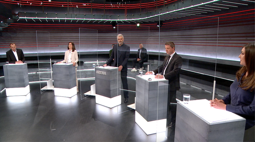 Zu Gast in der SRF-«Arena» waren (v.l.n.r.): SVP-Nationalrat Thomas Matter, FDP-Nationalrätin Maja Riniker, GLP-Nationalrat Martin Bäumle und SP-Nationalrätin Samira Marti.