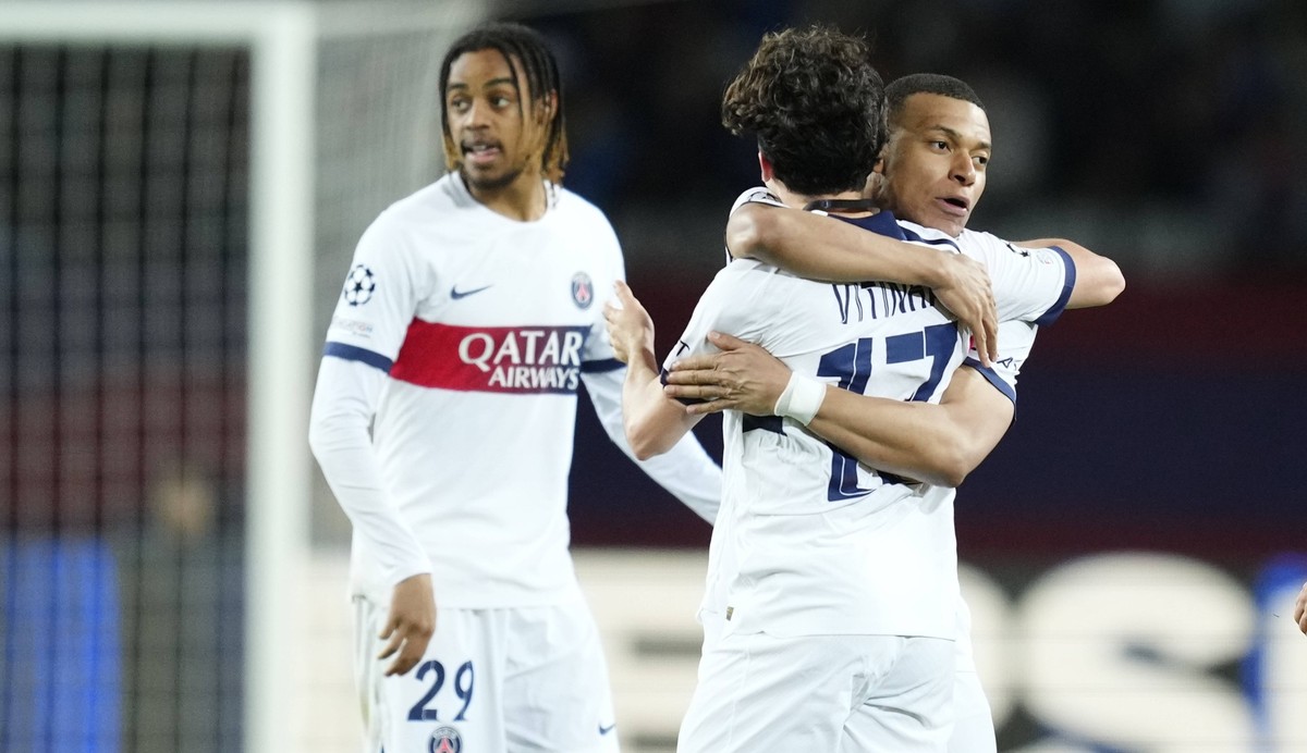 FC Barcelona, Barca v Paris Saint-Germain: Quarter-final Second Leg - UEFA Champions League 2023/24 Vitinha central midfield of PSG and Portugal celebrates after scoring his sides first goal during th ...