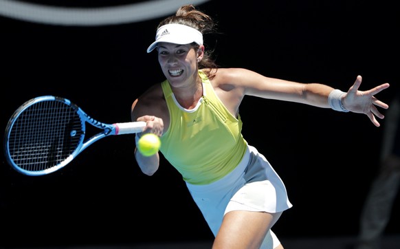 Spain's Garbine Muguruza makes a forehand return to Taiwan's Hsieh Su-wei during their second round match at the Australian Open tennis championships in Melbourne, Australia, Thursday, Jan. 18, 2018. (AP Photo/Vincent Thian)