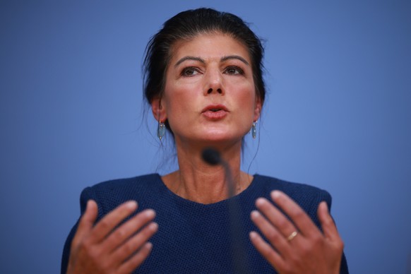 epa12516147 Sahra Wagenknecht Alliance (BSW) Co-Chairwoman Sahra Wagenknecht speaks during a press conference on the formation of the partys executive committee in Berlin, Germany, 10 November 2025.  ...