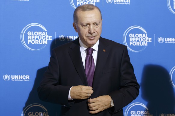 Turkey&#039;s President Recep Tayyip Erdogan arrives for the UNHCR - Global Refugee Forum at the European headquarters of the United Nations in Geneva, Switzerland, Tuesday, Dec. 17, 2019. (Salvatore  ...