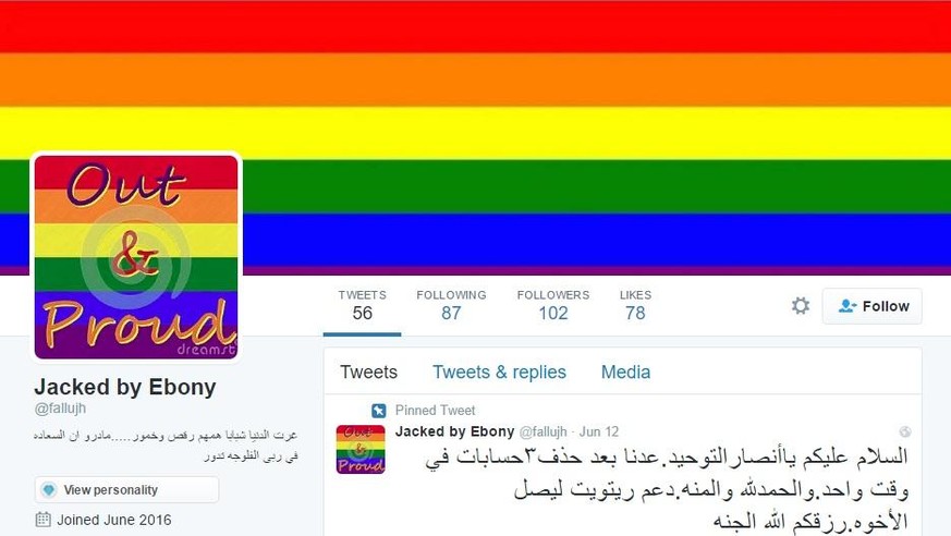 Gay-Pride-Nachrichten auf gekaperten «IS»-Profilen werden auch auf Arabisch verbreitet. Das ärgert die&nbsp;Dschihadisten, allerdings teils auch gemässigte Muslime.