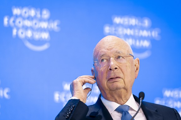 epa11842325 Founder and Executive Chairman of the World Economic Forum, Klaus Schwab, attends a plenary session during the 55th annual World Economic Forum (WEF) meeting in Davos, Switzerland, 21 Janu ...