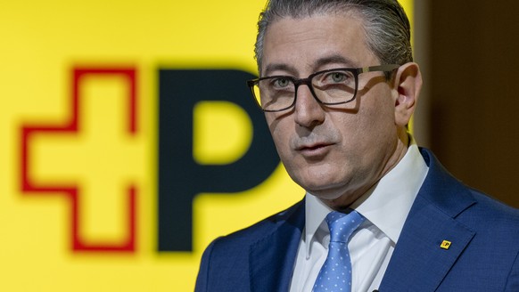 Roberto Cirillo, Konzernleiter, spricht an der Jahresmedienkonferenz der Schweizerischen Post, am Donnerstag, 13. Marz 2025, in Bern. (KEYSTONE/Peter Schneider)