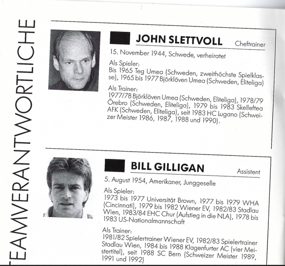 Cheftrainer und Assistent der Schweizer Nationalmannschaft an der WM 1992.