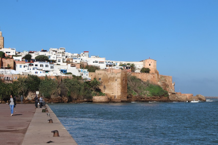 Rabat, Marocco, December 2019: Historical city center of Rabat view at the mouth of the river Bou Regreg, opposite Salé