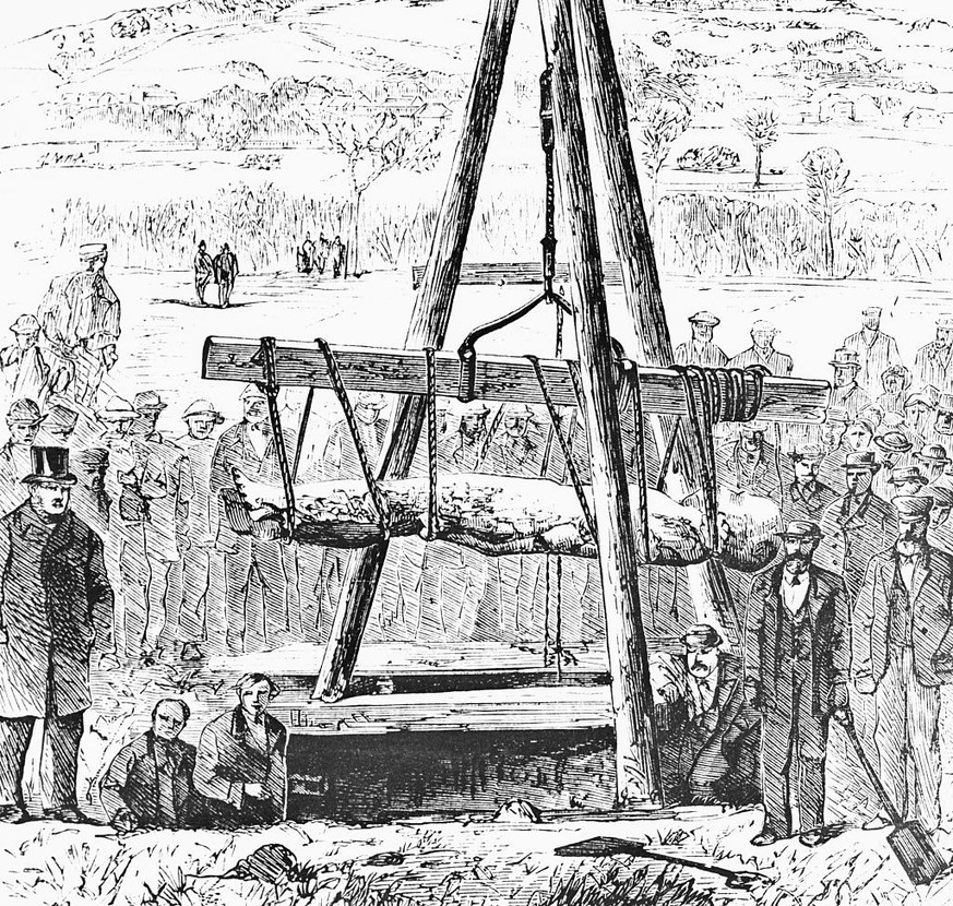 Illustration of the Cardiff Giant in a 1869 edition of Harper&#039;s Weekly. The 10-foot tall stone &quot;giant&quot; was a hoax, although many people believed the figure to either be an ancient statu ...