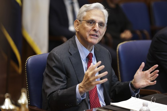 epa10082807 US Attorney General Merrick Garland, speaks following a briefing by ATF Director Steven M. Dettelbach, not pictured, on the progress of the one year anniversary of the launch of the Depart ...