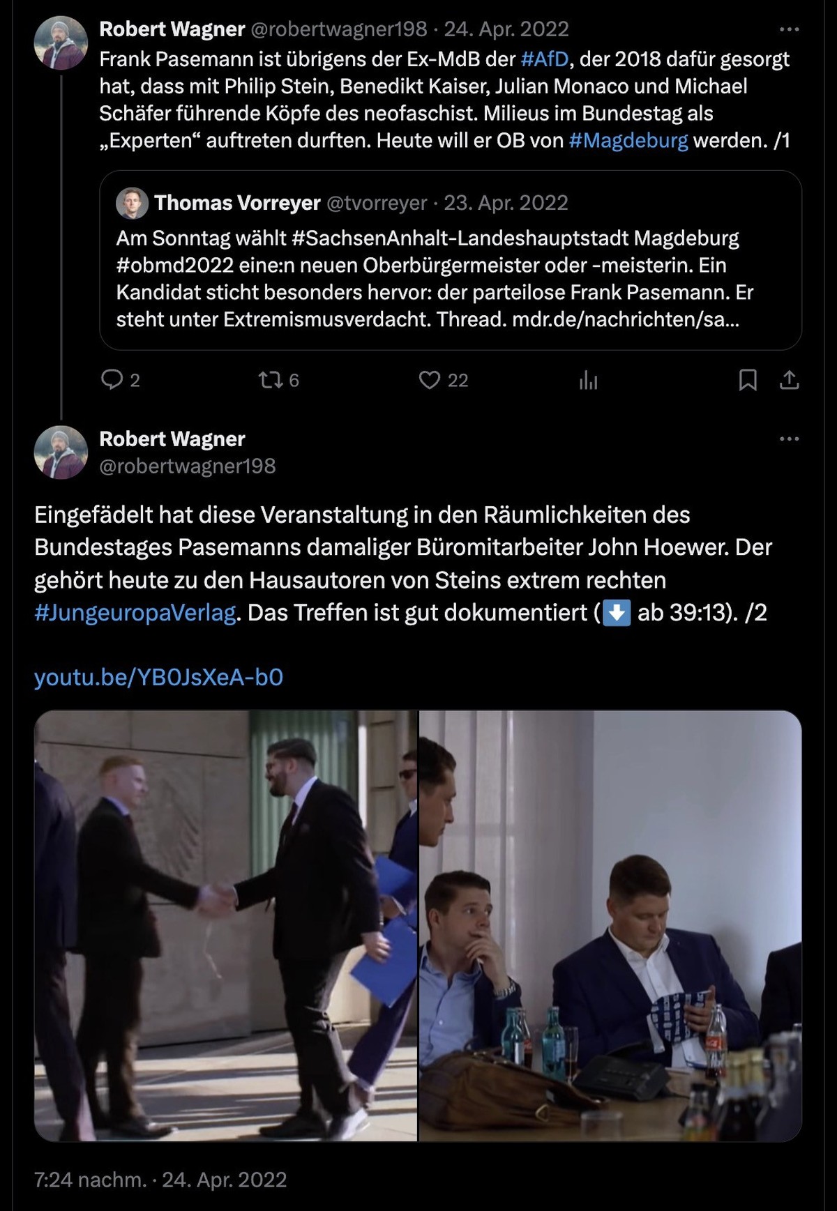 Tweet von Robert Wagner über John Hoewer (2022)