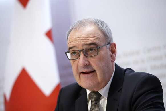 Bundesrat Guy Parmelin spricht waehrend einer Medienkonferenz zur Abstimmung ueber das umfassende Wirtschaftspartnerschaftsabkommen zwischen den EFTA-Staaten und Indonesien, am Montag, 7. Dezember 202 ...